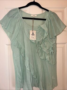 easel Mint Green Ruffle Short-Sleeve Blouse